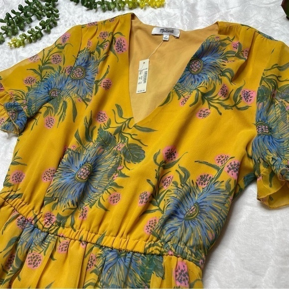 Madewell Sweetgrass Ruffle Sleeved Georgette Dress in Painted Blooms NWT Size 0 - Picture 5 of 16